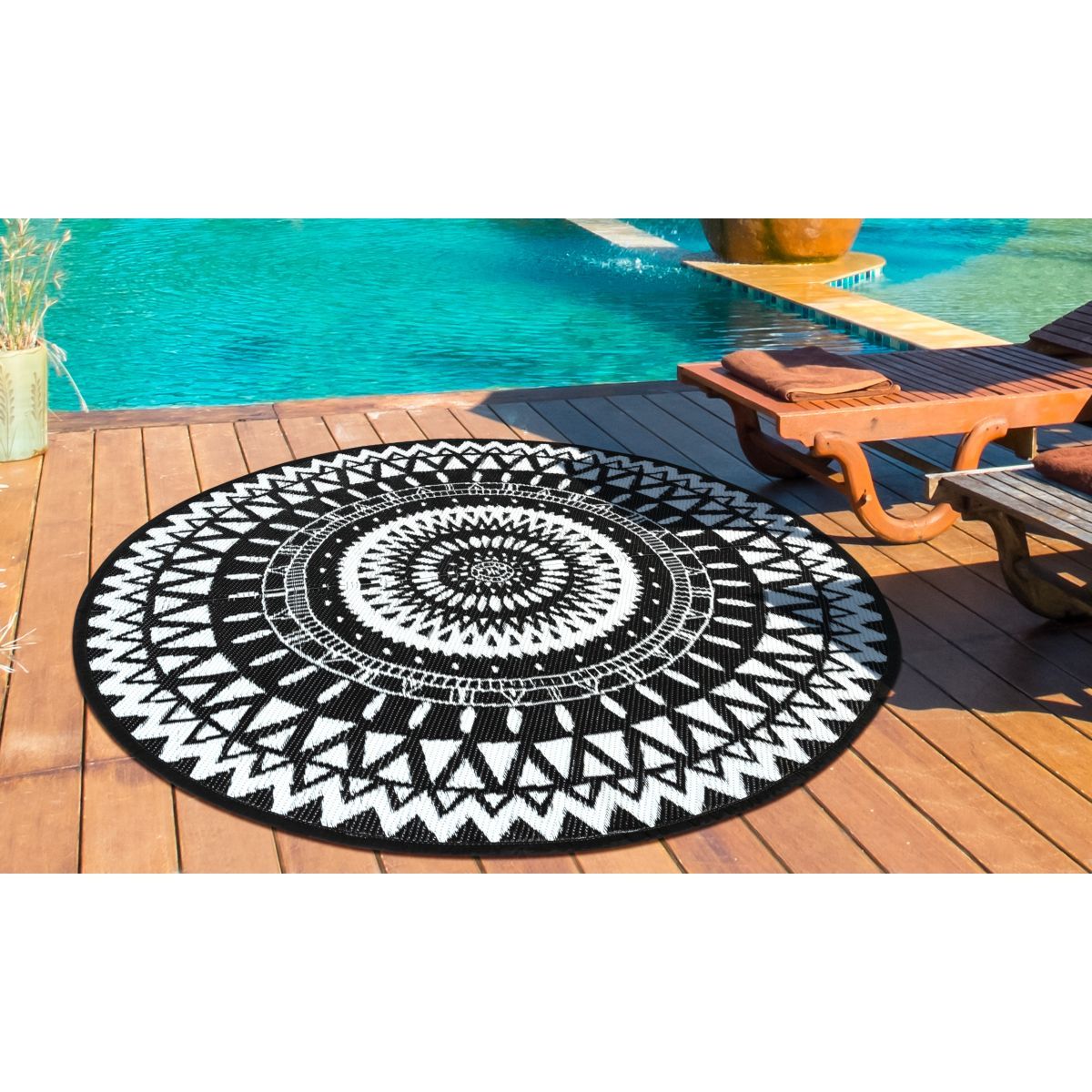 Inkazen Tapis extérieur rond 150 cm MAORI pas cher 