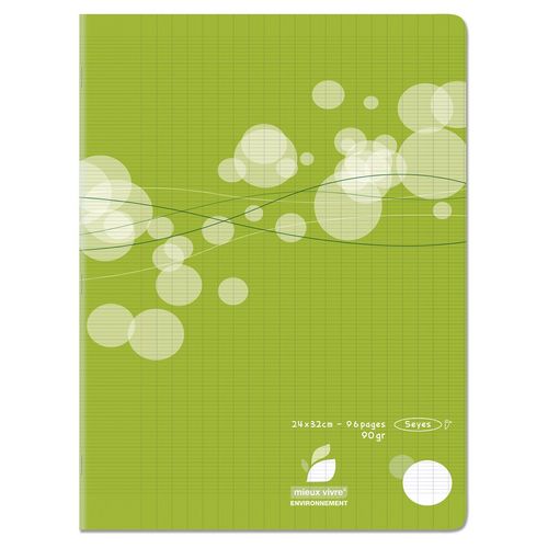 Cahier piqué polypro 24x32cm 96 pages grands carreaux Seyes vert motif ronds