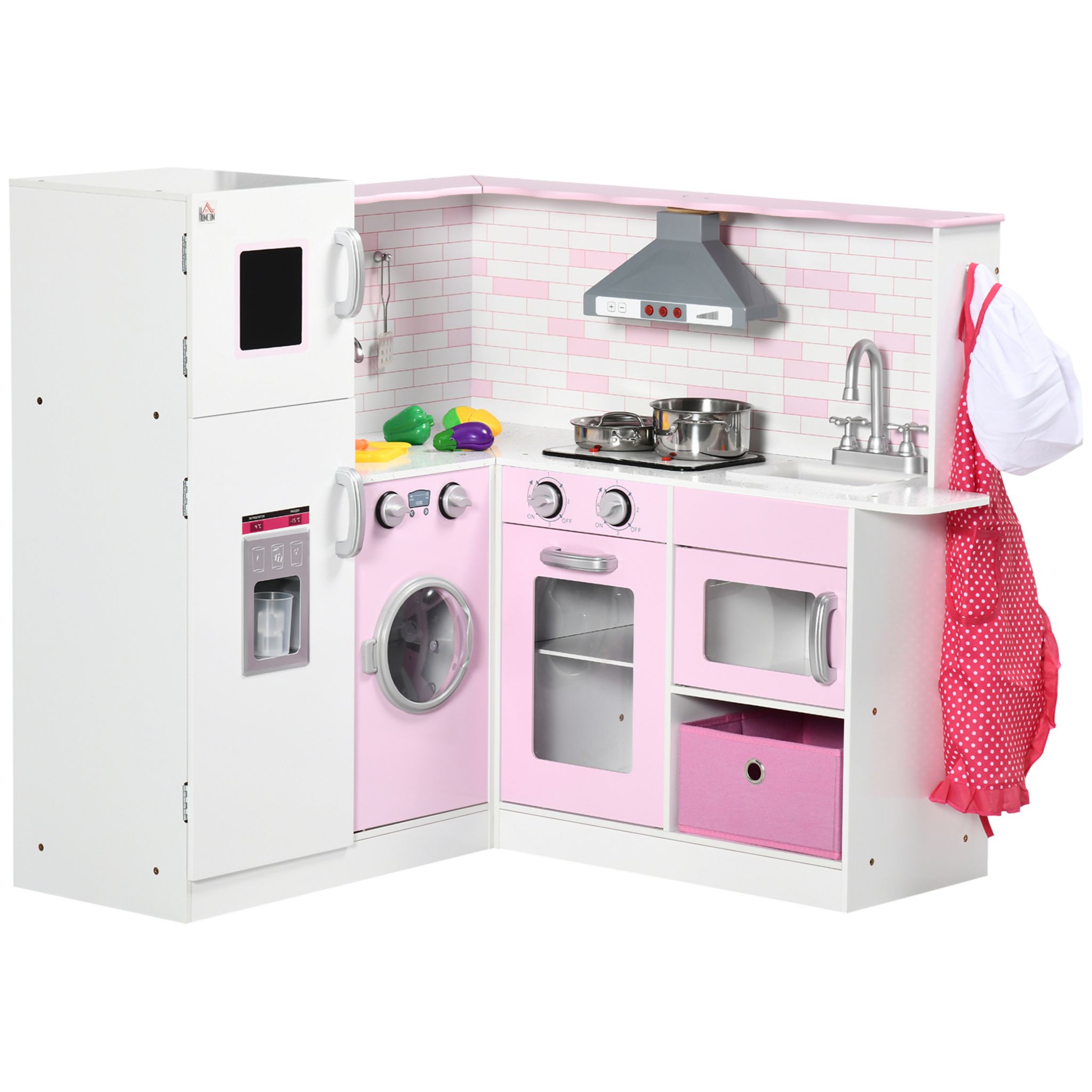 HOMCOM Cuisine bois jeu d'imitation - MDF rose blanc pas cher