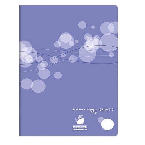 Cahier piqué polypro 24x32cm 192 pages grands carreaux Seyes violet motif ronds