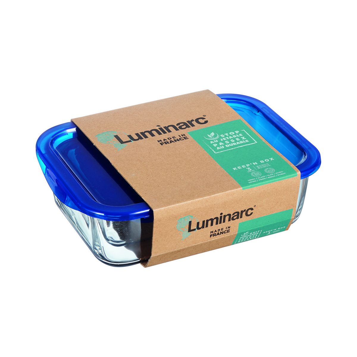 LUMINARC Lot de 3 boîtes en verre avec couvercle bleu foncé pas cher 