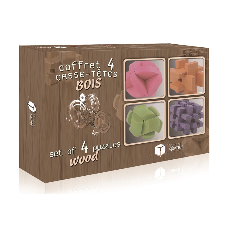 Coffret 4 casse-têtes en bois et en couleur pas cher 