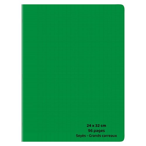 Cahier piqué polypro 24x32cm 96 pages grands carreaux Seyes vert