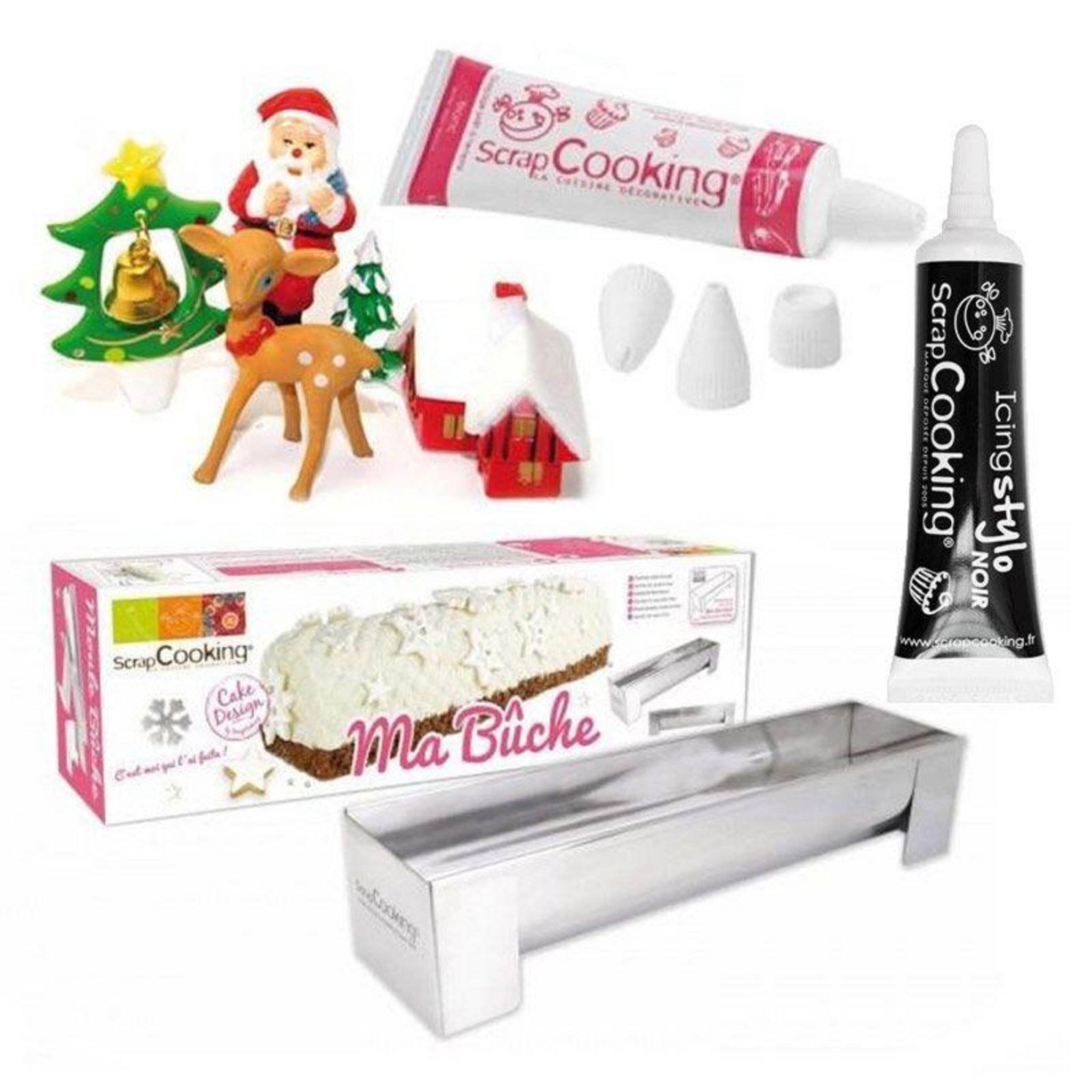 Kit de douilles à pâtisserie 3D Noël + Stylo de glaçage noir Scrapcook 