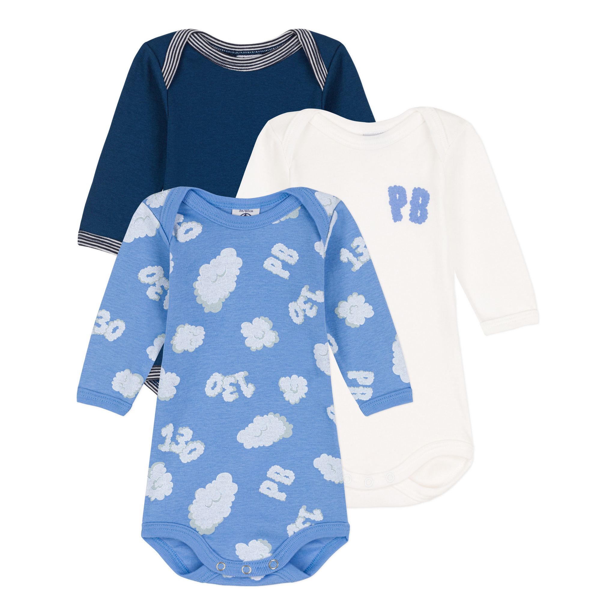 PETIT BATEAU Lot de 3 body manches longues bébé garçon pas cher 