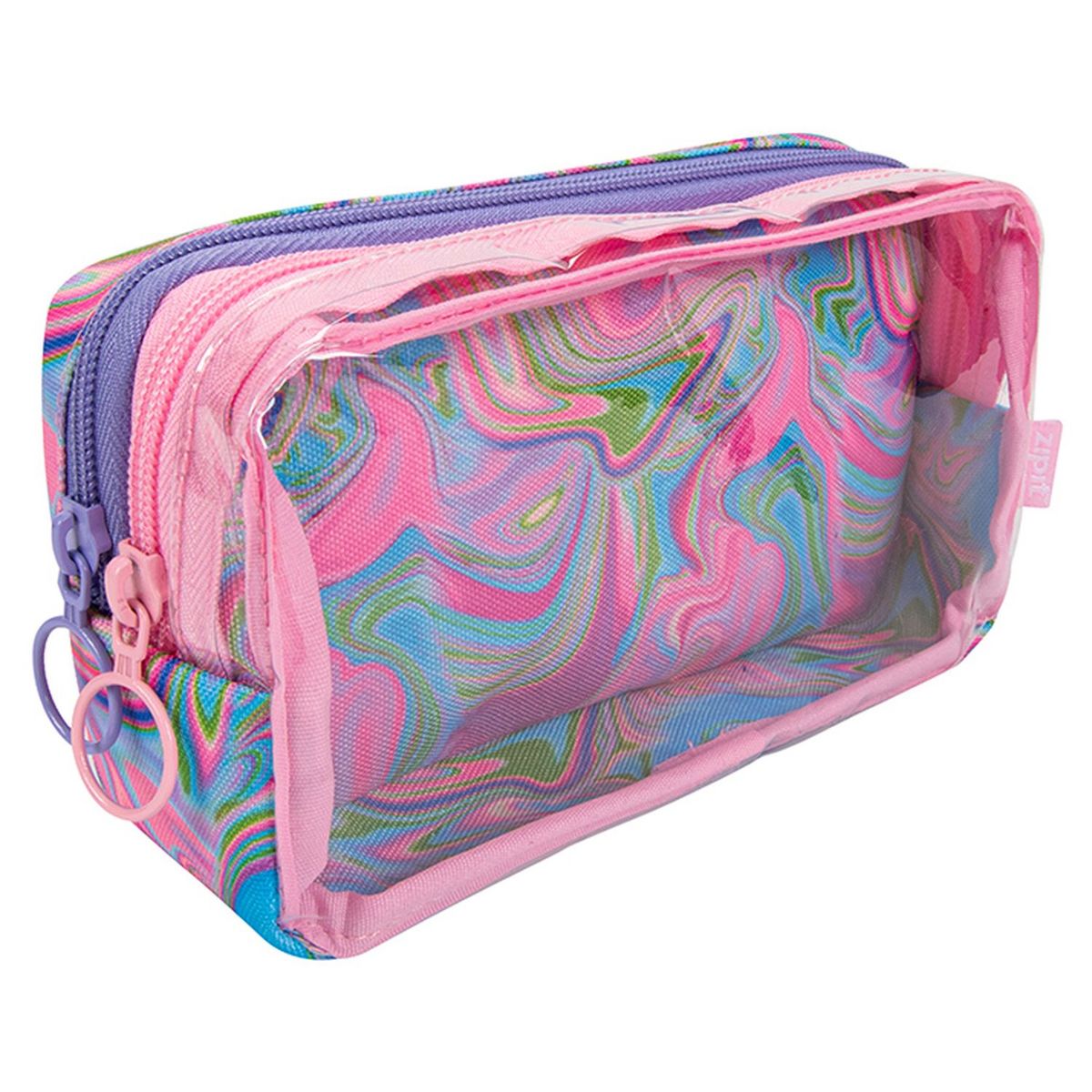 Trousse 2 compartiments rectangle rose transparente TIE AND DIE