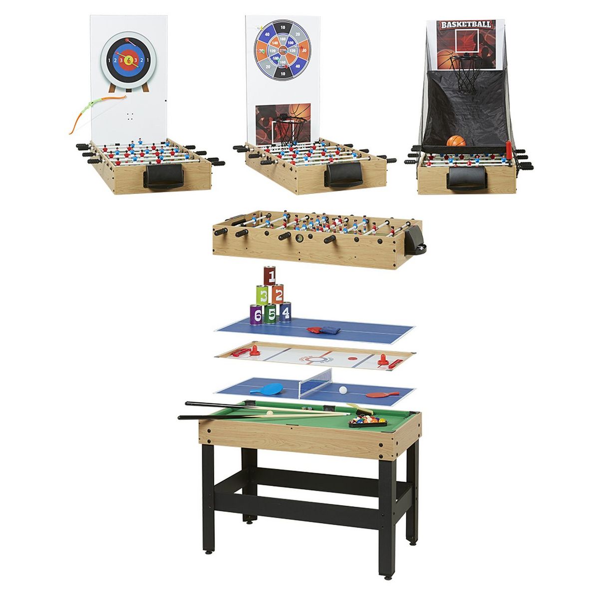 PLAY4FUN Table Multi Jeux 20 en 1 sur Pied, Multifonction avec Plateaux  Modulables et Accessoires pour 20 jeux différents, 122x61x84 cm pas cher 