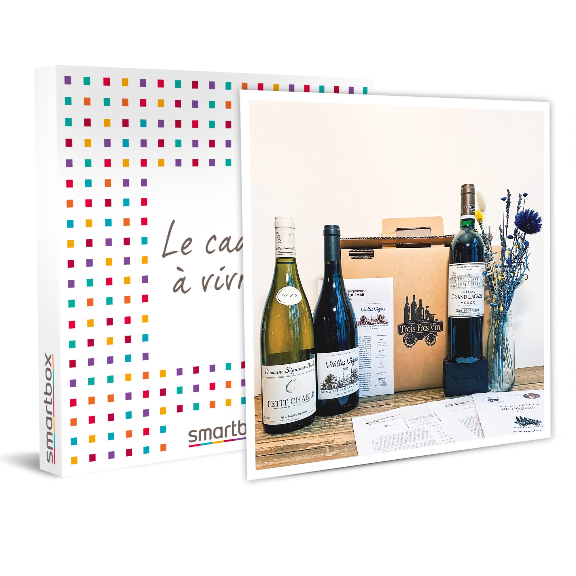 Smartbox Coffret Cadeau - Coffret œnologique : 3 bouteilles de vin de  Bordeaux, Bourgogne et Rhône livrées à domicile - pas cher 