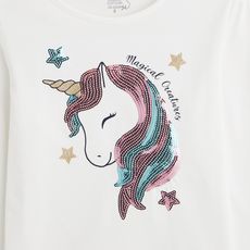 IN EXTENSO T-shirt manches longues licorne fille (Ecru)