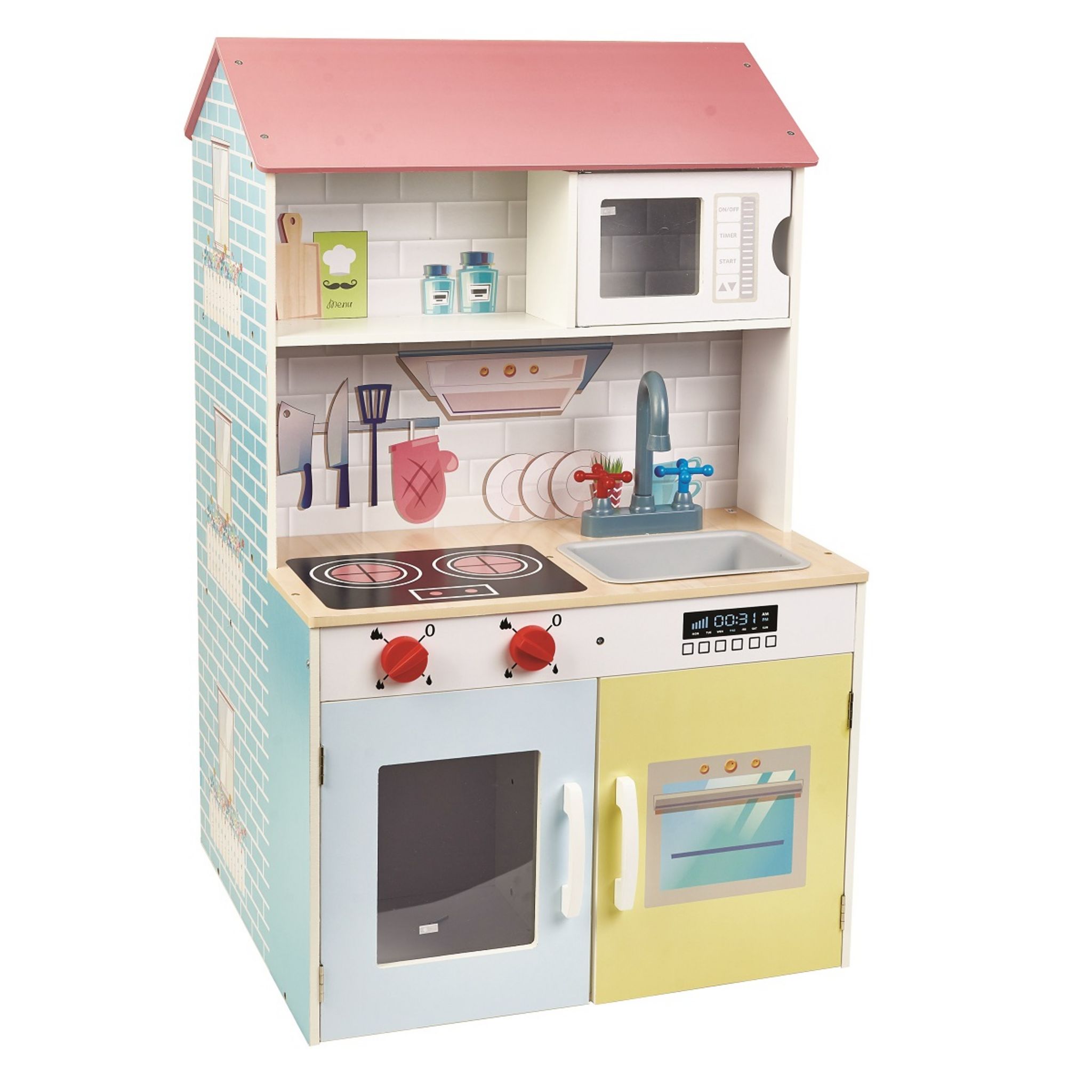 One Two Fun Maison et cuisine en bois 2 en 1 pas cher 