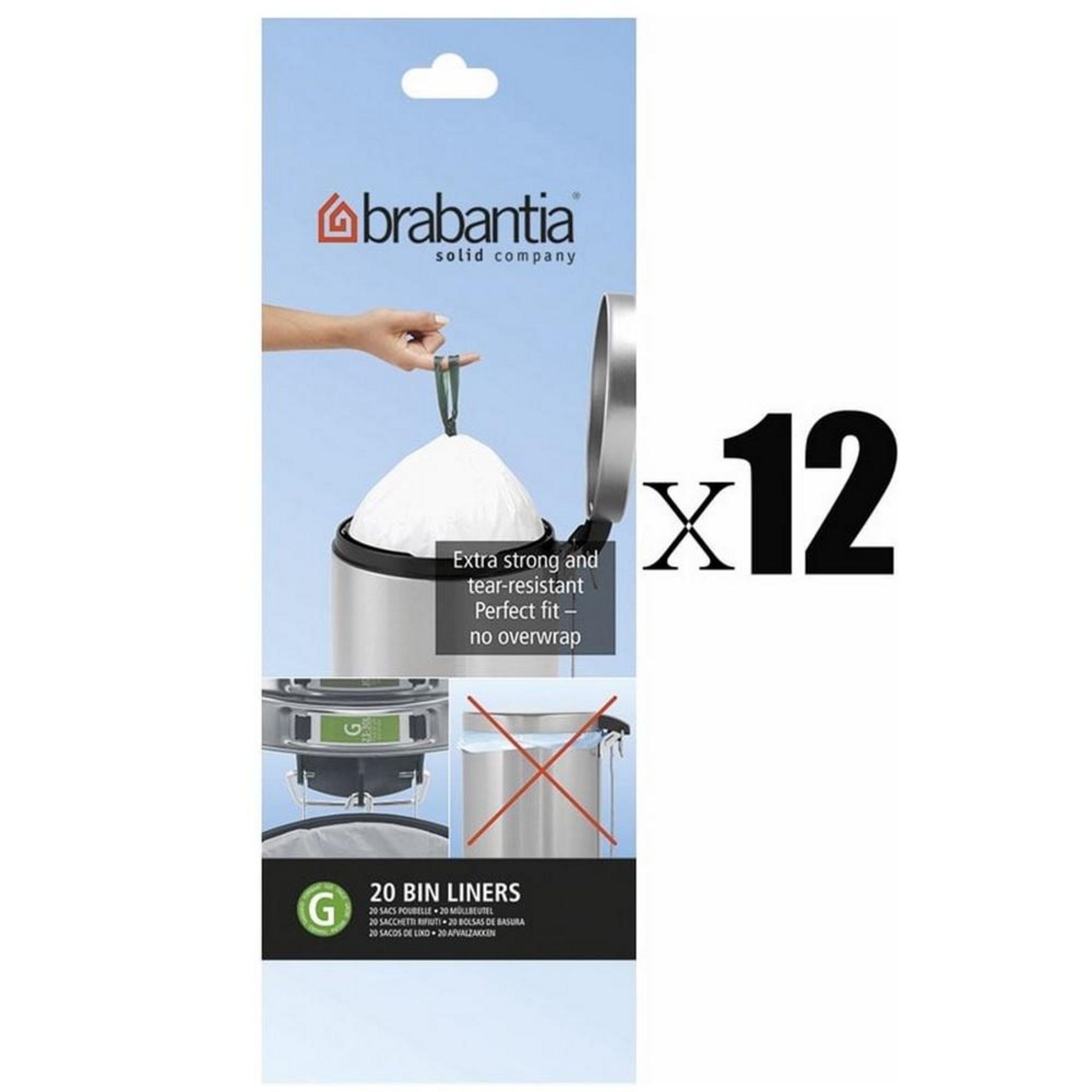 BRABANTIA Lot de 12 rouleaux de 20 sacs poubelles g 23/30l - BRA-246265X12  pas cher 