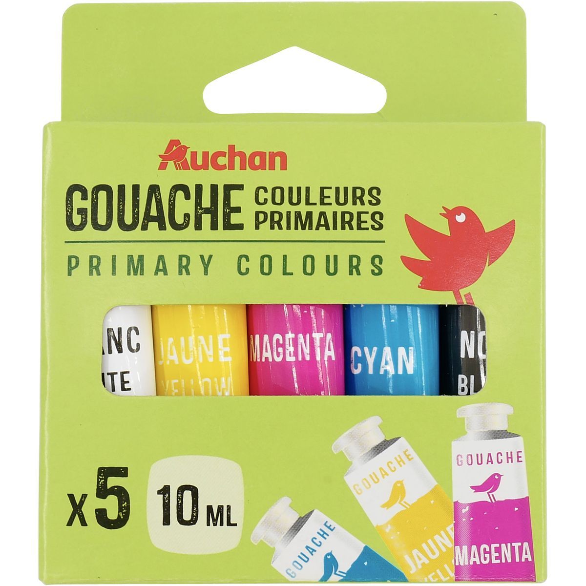 AUCHAN Lot de 5 tubes de peinture acrylique 120ml - couleurs primaires pas  cher 