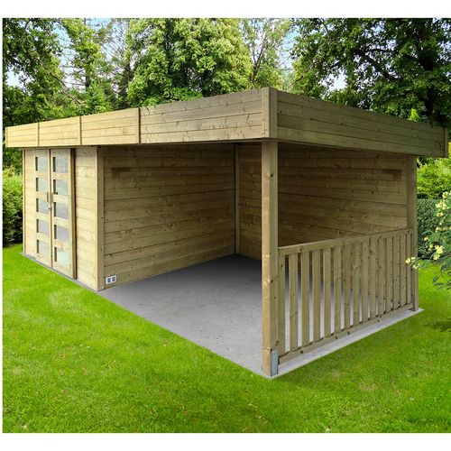 Abri de jardin en bois traité autoclave avec auvent - 7,65 m²