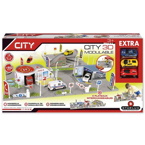 Coffret die cast city 3D - 3 plaques plus promo 3 véhicules