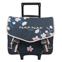 Naf Naf Cartable a roulettes bleu motif fleurs roses pas cher Auchan