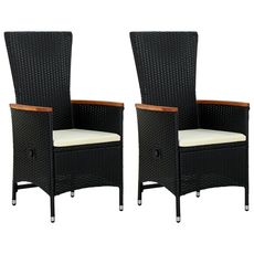 Chaises d'exterieur 2 pcs avec coussins Resine tressee Noir