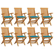 Chaises de jardin avec coussins bleu 8 pcs Bois de teck massif