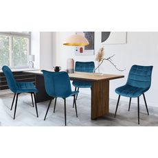 Lot de 4 chaises velour pieds bois massif MELANIE (Bleu)