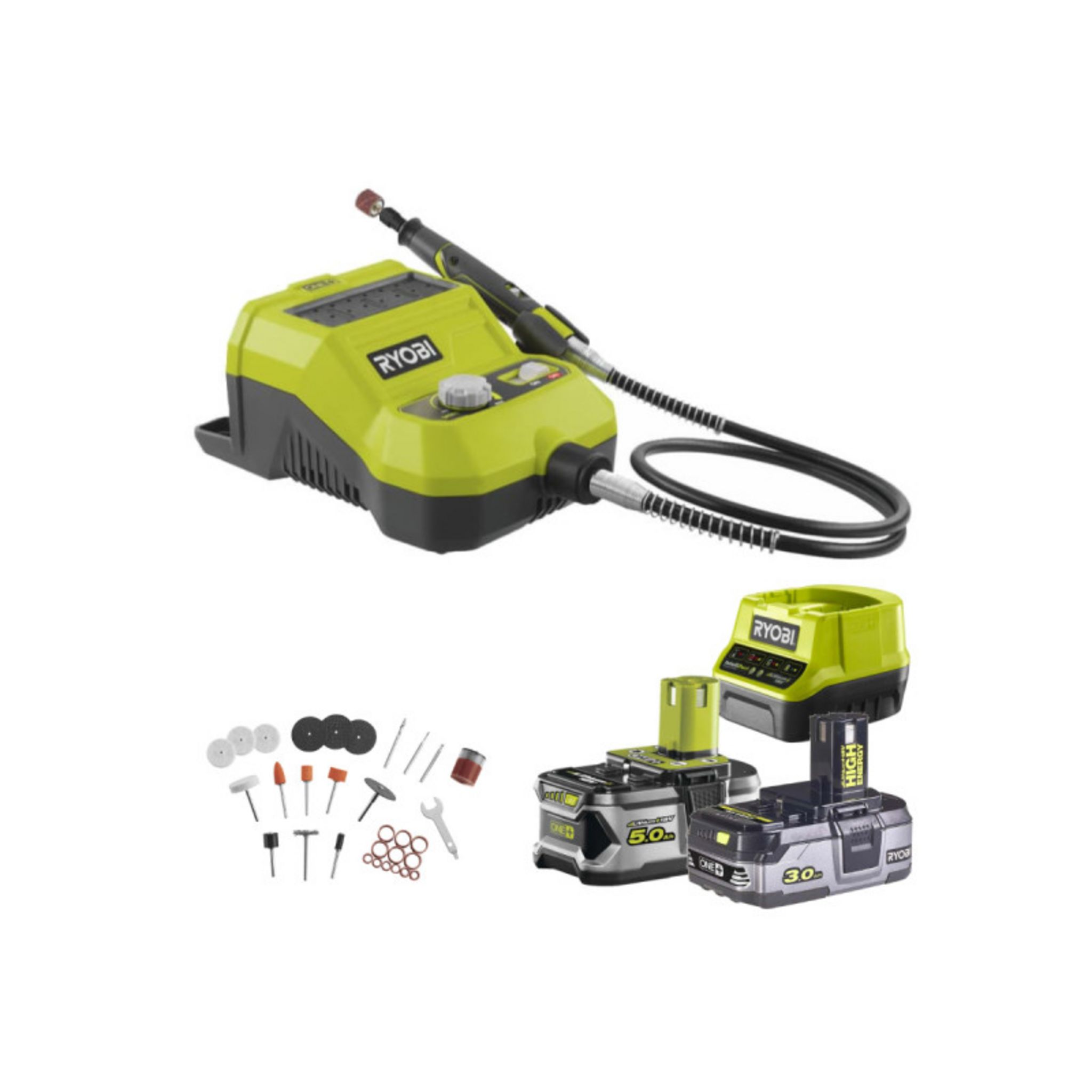 Mini-outil multifonction RYOBI RRT4-120GA15 - 4V - 1 Batterie 2.0Ah - 1  Câble USB C - 15 Accessoires - Espace Bricolage