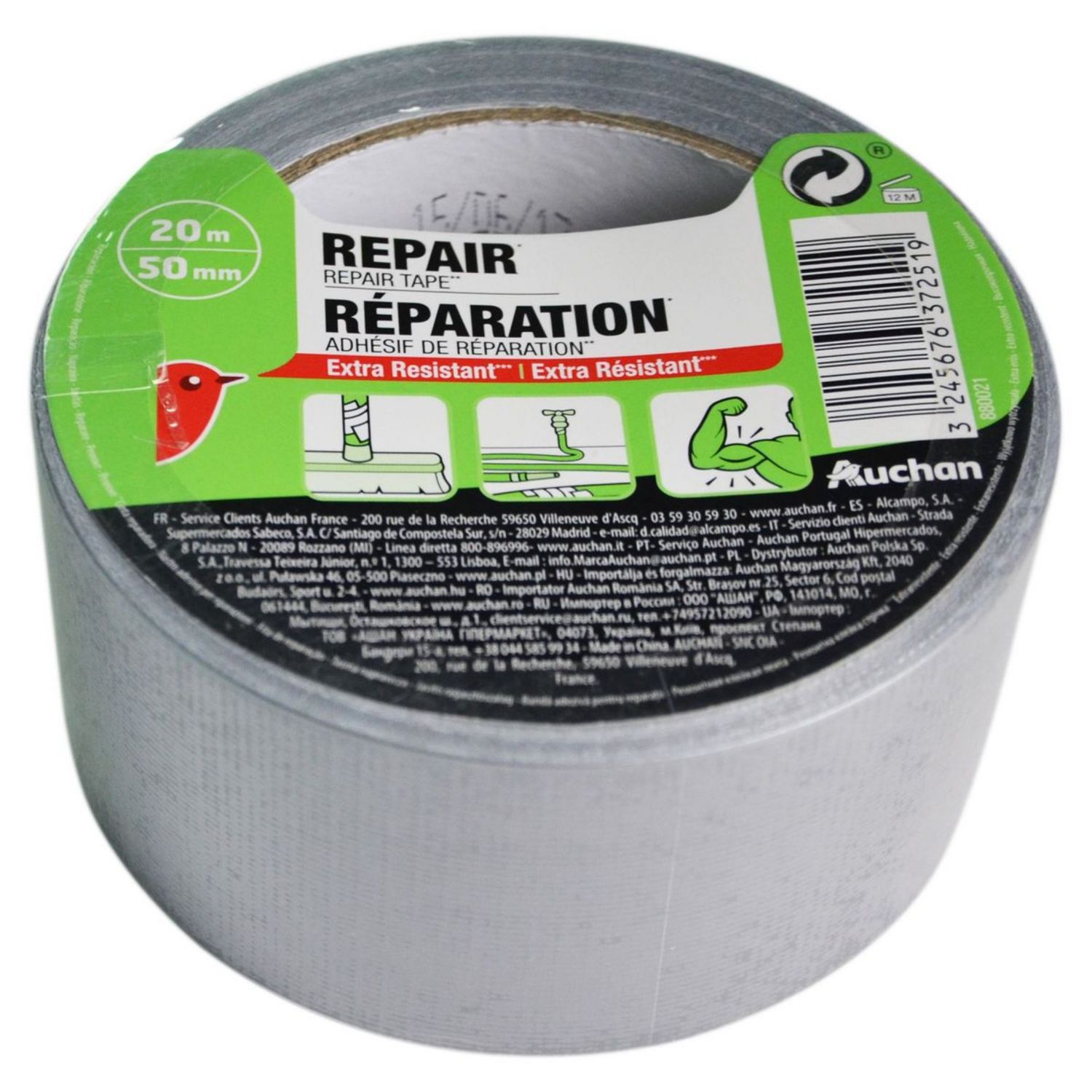 AUCHAN Adhésif de réparation extra résistant 20mx50mm x1 1 pièce pas cher 