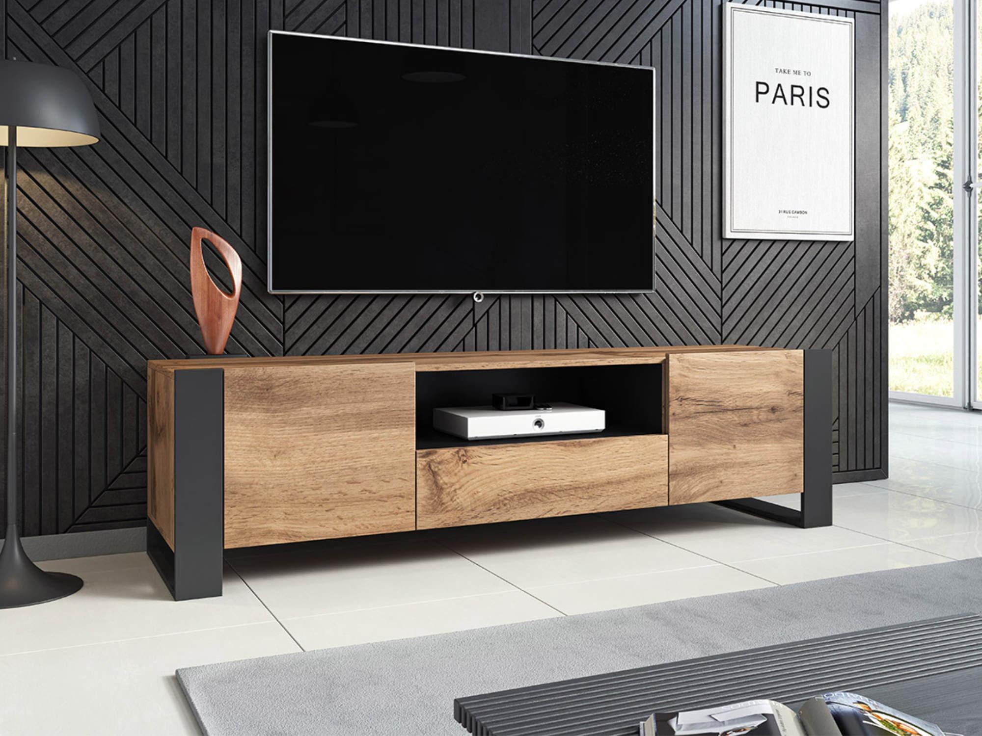 Lord - meuble TV - bois et noir - 185 cm - style industriel