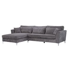 Canapé d'angle gauche 5 places ISA tissu velours, confort moelleux (gris foncé)