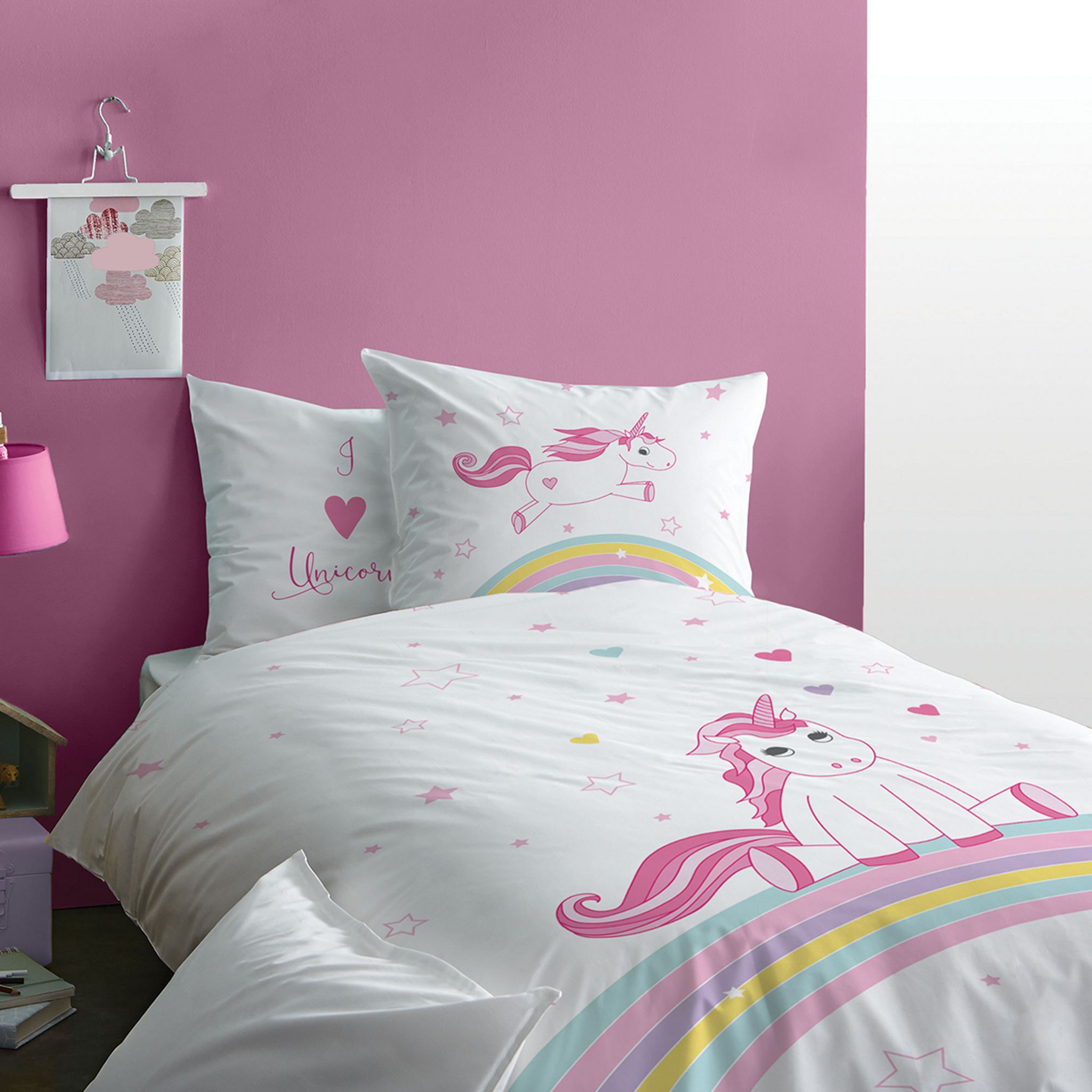 MATT & ROSE Parure de Lit Fille 140x200 cm Licorne, 100% Coton