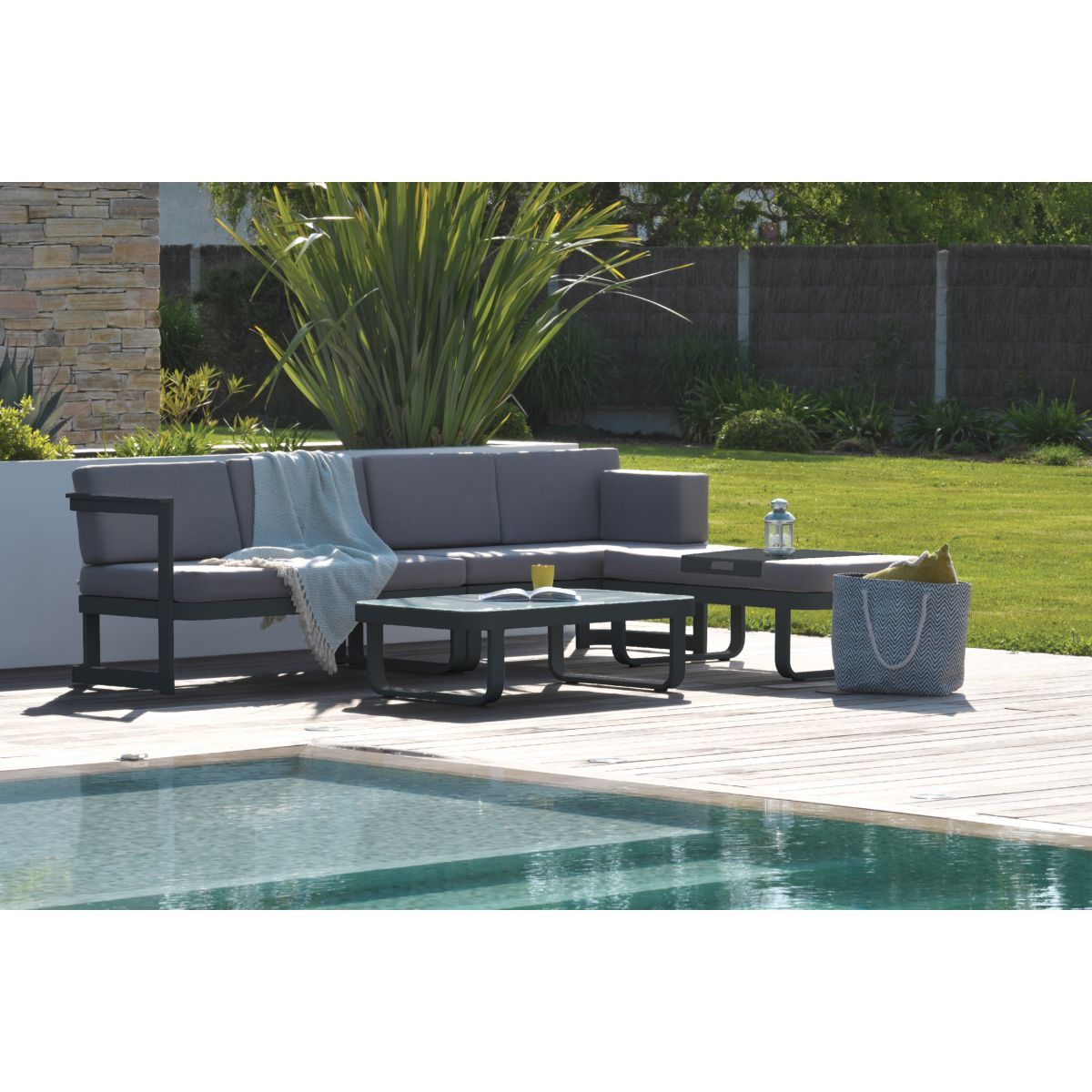 Salon de Jardin d'Angle Aluminium Gris Anthracite New-York - DCB Garden