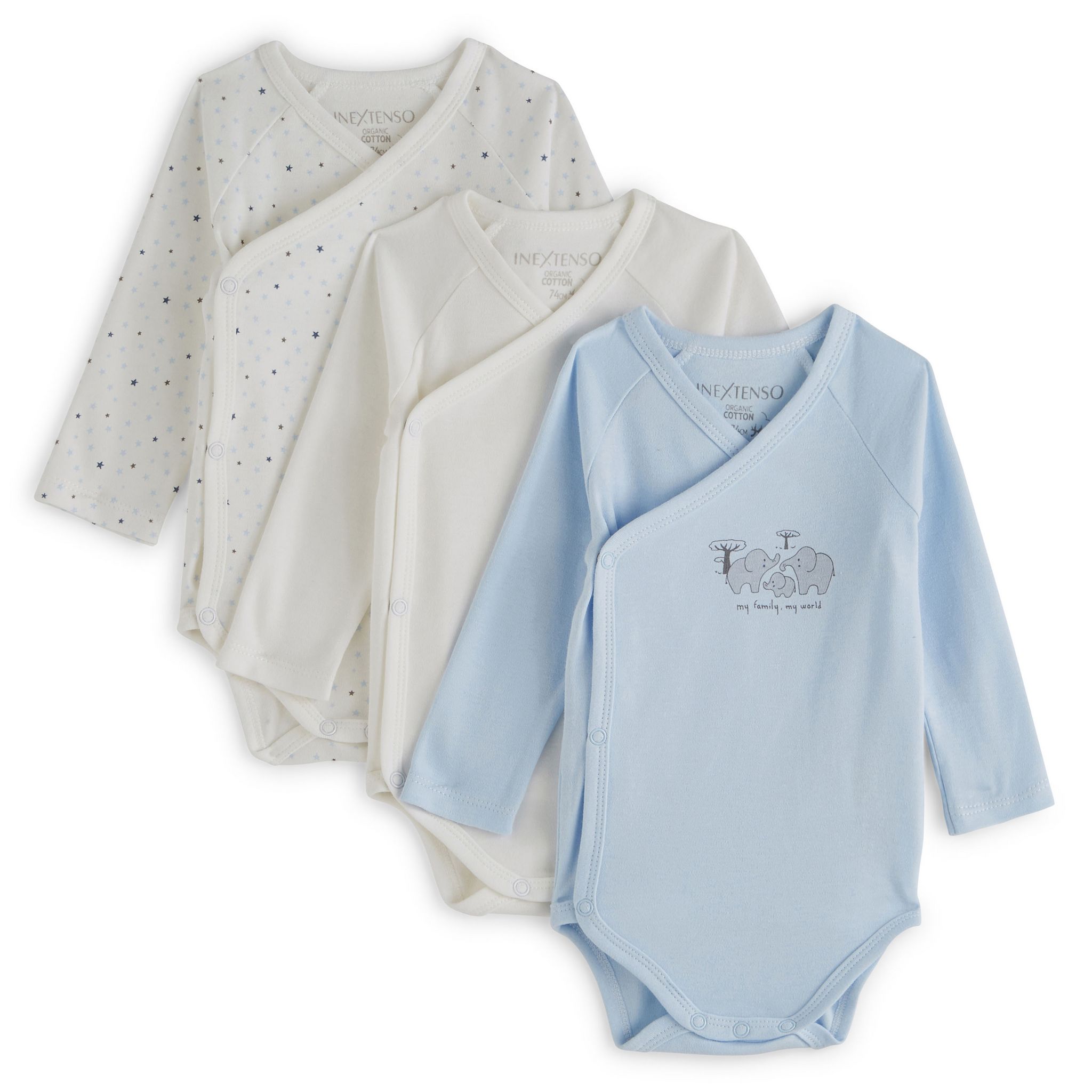 Lot 3 bodies coton manches longues bleu bébé garçon