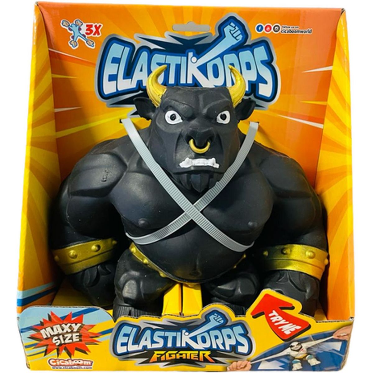 Cicaboom Figurine ELASTIKORPS Maxy Fighters Série 1 24cm Taureau Noir Angus