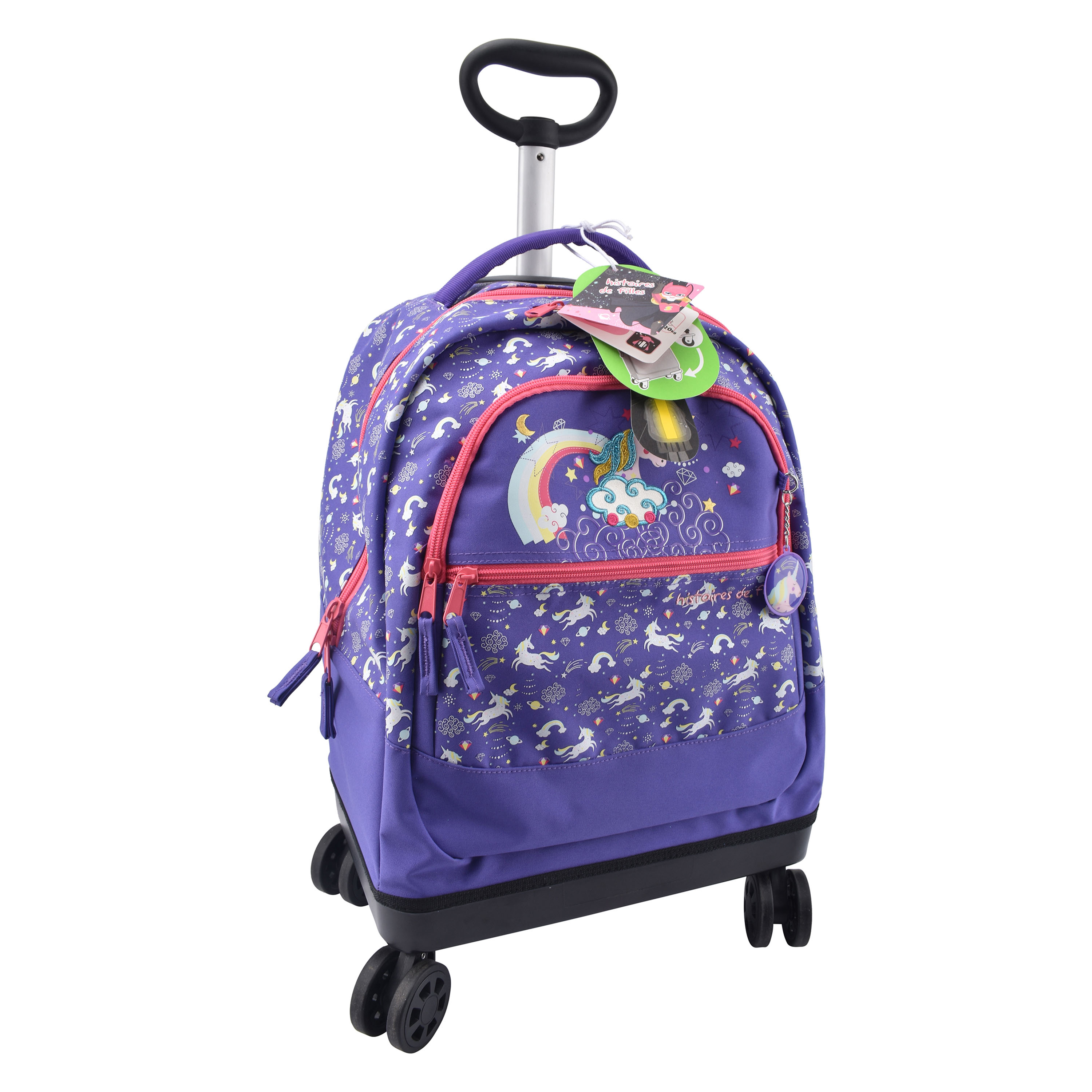 AUCHAN Sac a dos a roulettes polyester violet LICORNE pas cher Auchan