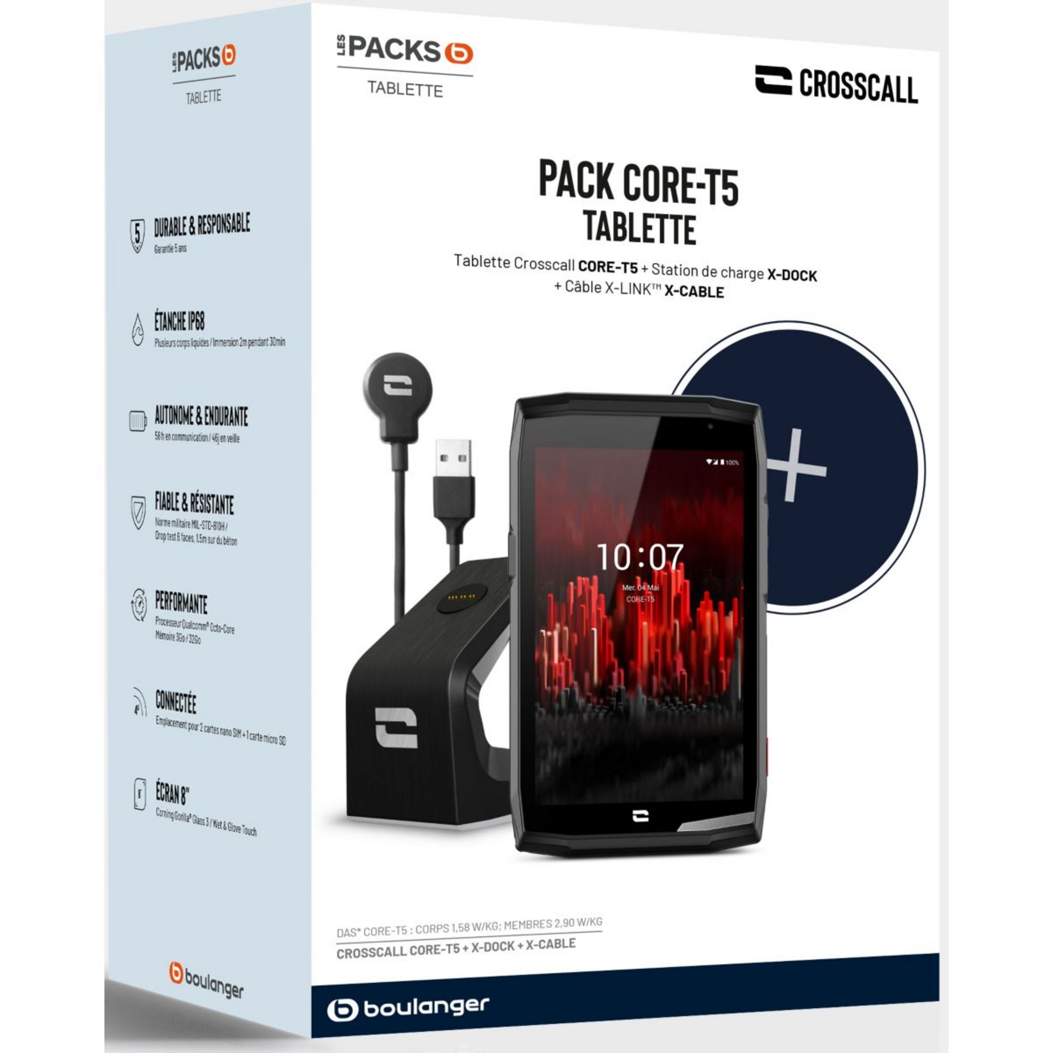 CROSSCALL Tablette Android Pack Core T5 + X-Dock + X-Cable pas