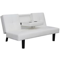 Canape-lit avec table deroulante en cuir artificiel Blanc
