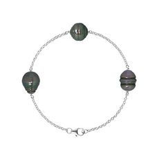 Bracelet 3 Perles de Tahiti Cerclées 9 mm en Argent 925/1000 - BPS K134 W