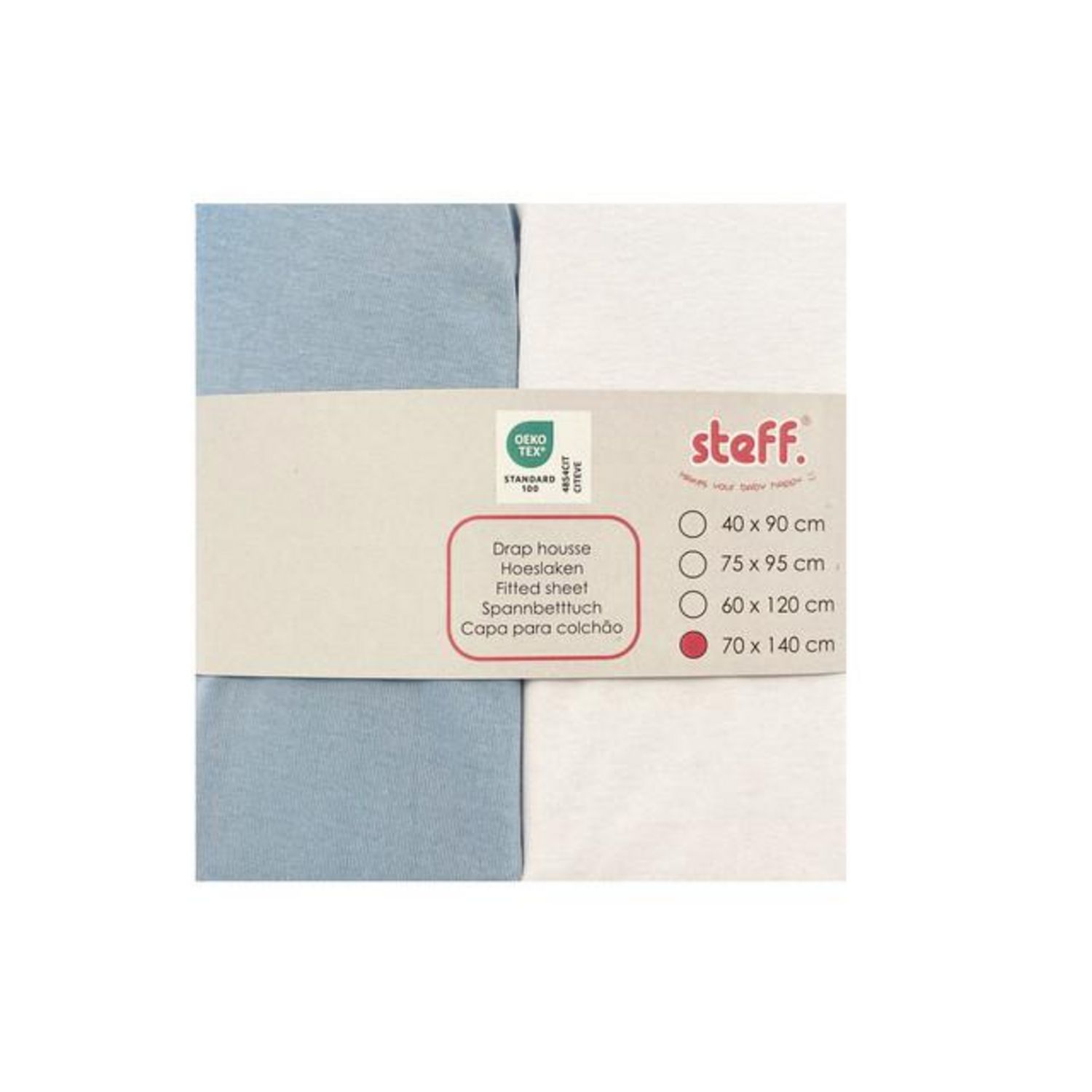 Steff - Drap housse - 70x140 cm - jersey coton - lot de 2 Blanc + Bleu -  Label de qualité OEKO tex standard 100 pas cher 