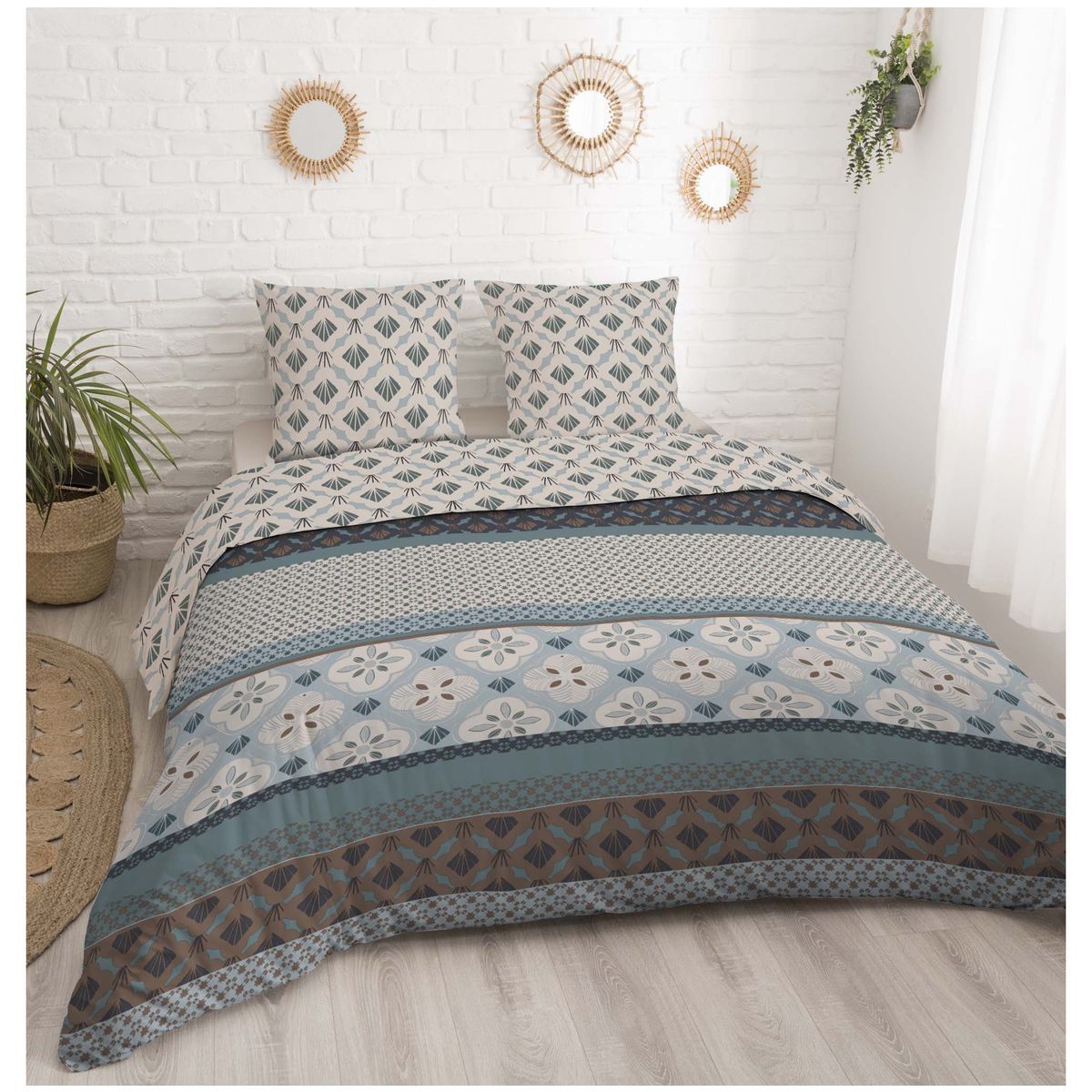 ACTUEL Parure housse de couette en coton 57 fils motif art déco OSCAR
