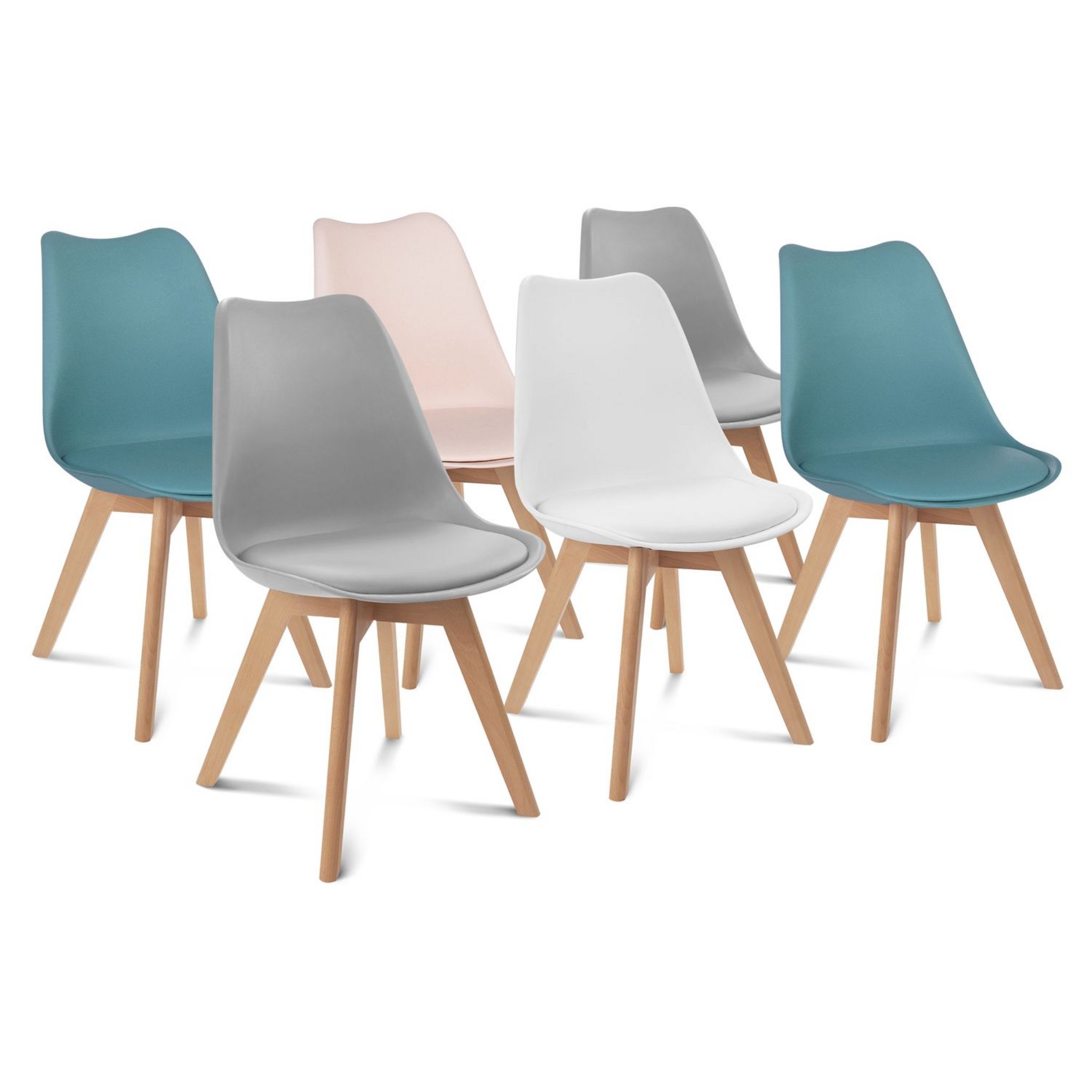 Lot de 6 chaises mix couleurs style scandinave pieds bois massif ODDA pas  cher 