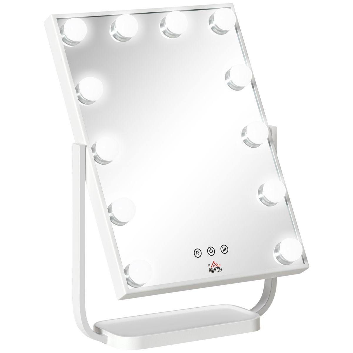 HOMCOM Miroir maquillage Hollywood lumineux LED tactile - 3 modes  éclairage, inclinable, adaptateur - métal blanc verre pas cher 