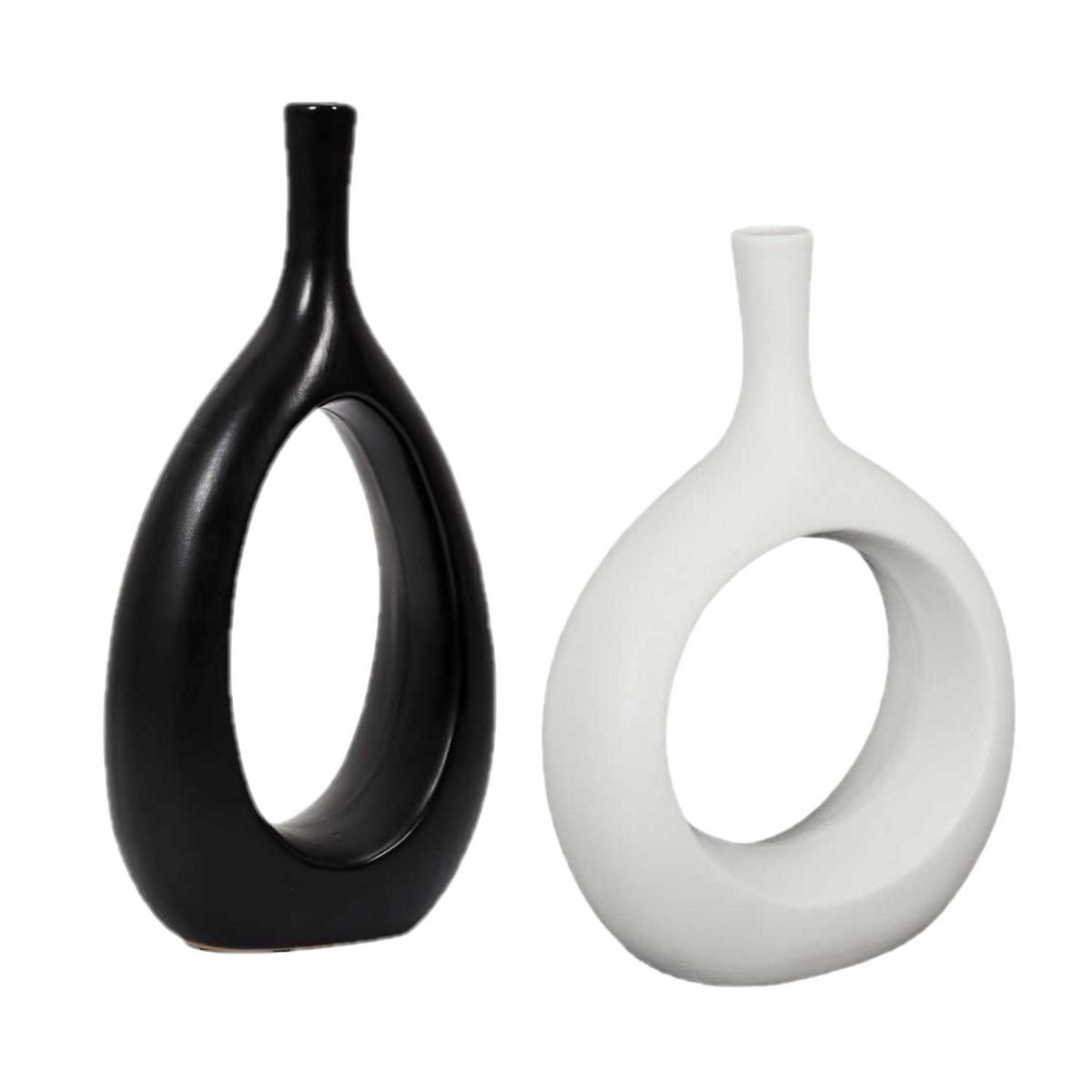 TOILINUX Lot de 2 vases Curve creux - Blanc et Noir