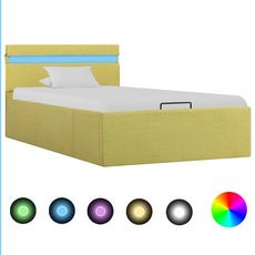 Cadre de lit a stockage avec LED Jaune citron Tissu 100x200 cm