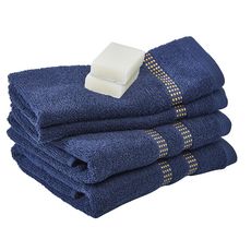 Coffret cadeau serviettes en coton liteau doré + 2 savons (Bleu nuit)