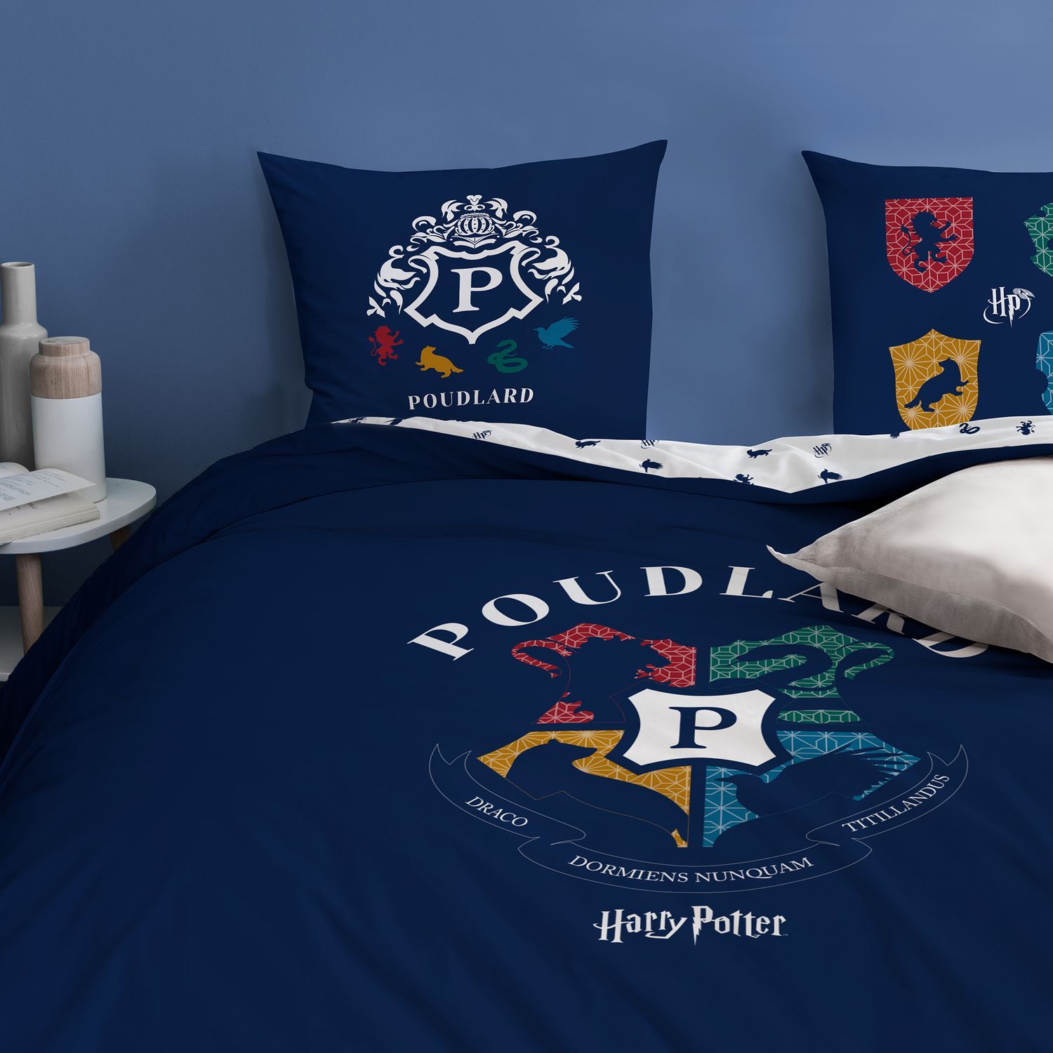 Harry Potter - Parure de Lit Coton Enfant Poudlard - Housse de Couette  140x200 cm Taie 65x65 cm - 1001 Nuits Enchantées