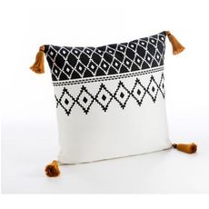 Coussin rectangle déhoussable en coton motifs ethniques pampilles morocco
