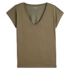 IN EXTENSO T-shirt manches courtes col v vert kaki femme (Vert kaki)