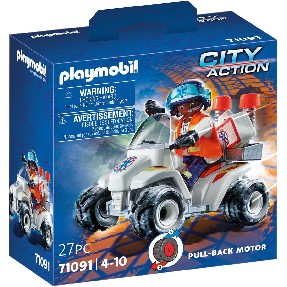 PLAYMOBIL - City Life Les Secouristes - Quad et remorque de secours avec  effets lumineux et sonores