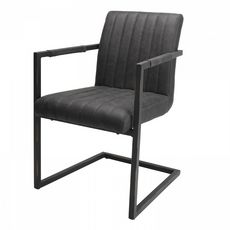 ESTELLE - Lot de 2 fauteuils tissu gris anthracite pieds métal noir
