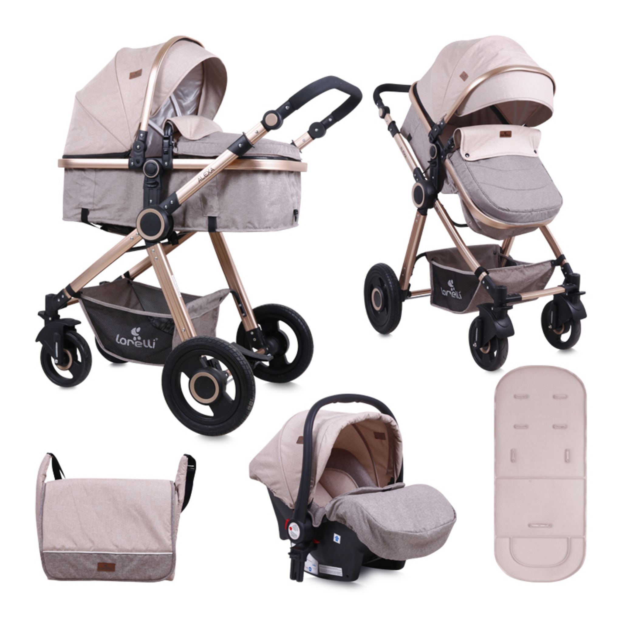 Lorelli Alexa Pearl Beige Poussette combinée 3 en 1 avec siège