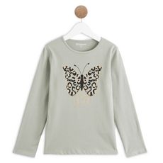 IN EXTENSO T-shirt manches longues papillons fille (vert kaki)