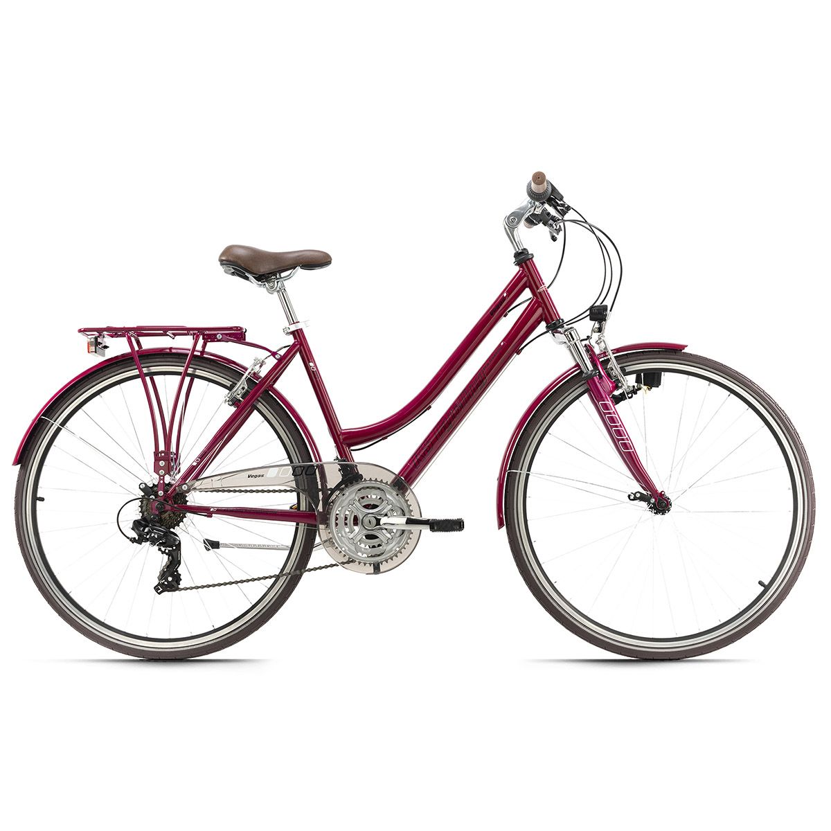 VTC femme 28 aluminium Vegas rouge 21 vitesses TC 53 cm pas cher