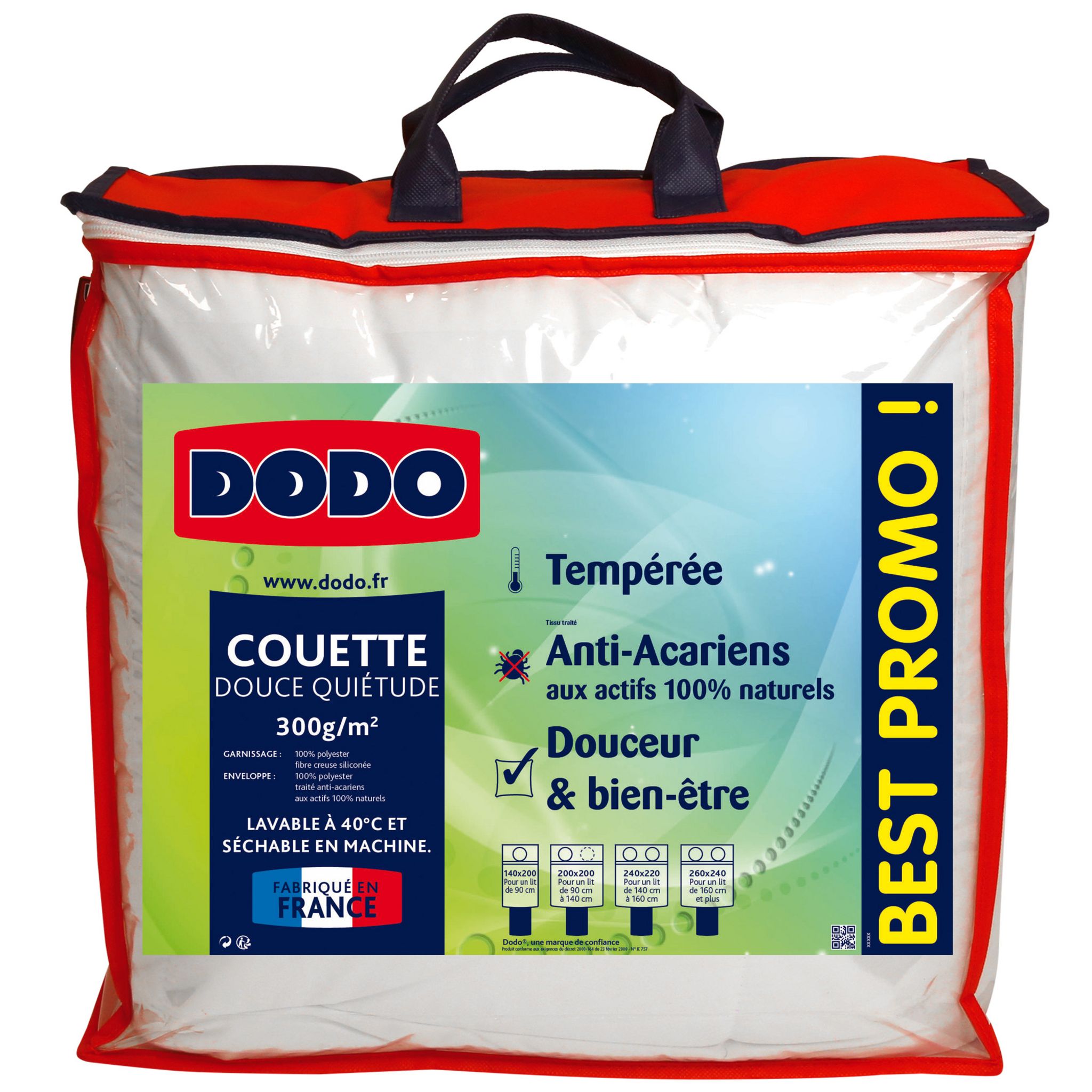 DODO Couette DODO Tempérée Anti-Acariens Écrin de Douceur 300 g/m2 200X200  CM